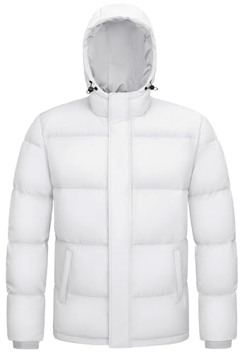 Image of MAGCOMSEN Mens Puffer Jacket with Hood Down Jacket Windproof Insulated Mens Winter Jacket Warm Coat White M