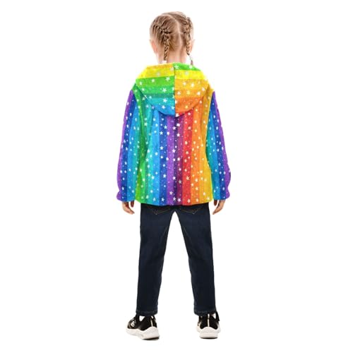Rainbow Star Girls Fleece Jacket Girls Fall Jacket Girl Coats Zip Up Hoodie Children Sherpa Warm Outerwear 2-10T4