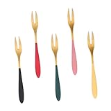 VALICLUD 5 Stück Teiliges Edelstahl Dessertgabeln in Rotgold Grün Gold Schwarz Robuste Snackgabeln für Obst Kuchen Salat Glatte Oberfläche Komfortabel Spülmaschinenfest Vielseitig für