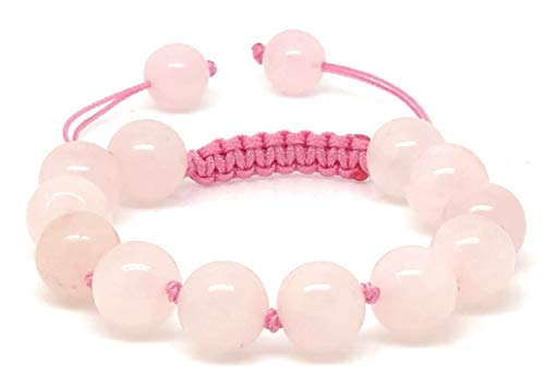 Preisvergleich Produktbild Jiveli Rosenquarz Edelsteinarmband 10mm Perlen - mit Knoten und verstellbarer Makramee - für Energiebilanz und Modebekleidung
