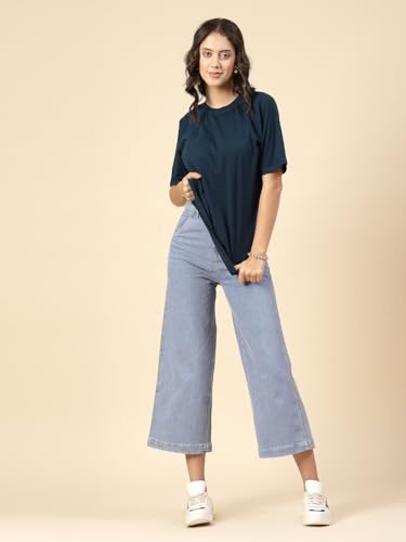 Image of Rigo Back Printed Half Sleeves Round Neck Oversized T-Shirt for Women | Drop Shoulder T-Shirt for Women | Loose Baggy Fit T-Shirt for Women /Girls