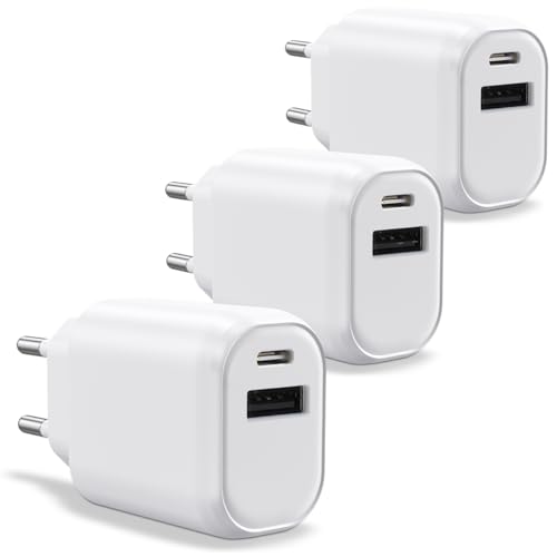 WAYTEX Pack de 3 Chargeurs Rapides 30W USB C et USB A, QC 3.0+PD avec Puce IC pour Charge sécurisée et Protection Batterie, pour Smartphone, Tablette,...