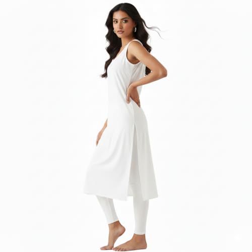 Image of Cotton Inner Slip camesoli for Women, Full Length Inner for Chikankari Kurti, Women Indoor Dress Cotton Sleeveless camesole (Color- White)