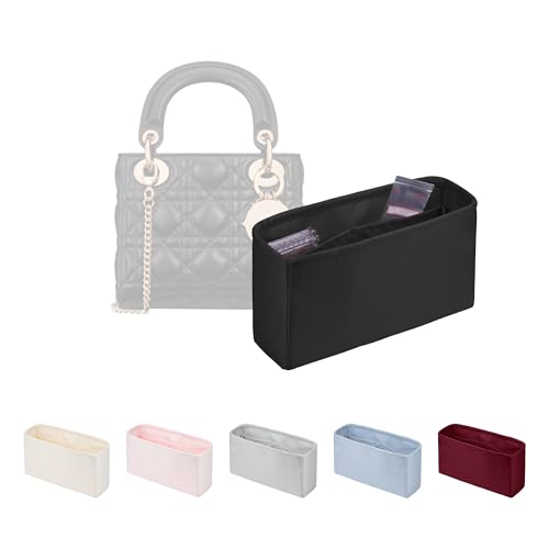 Image of Purse Organizer Insert for Lady Dior New Medium Bags, Satin Luxury Bag Insert, Lightweight & Portable Purse Shaper with Pockets, Ideal for Travel, Shopping, and Daily Use(Black, Lady New Medium)