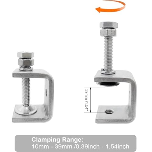 Image of Stainless Steel C Clamps, Mini Tiger Clamp Set for Mounting, Heavy Duty Metal U Clamps, Small Desk G-Clamp with 1.77 Inch Stable Wide Jaw Opening for Metal Working Woodworking Welding Building (4pcs)