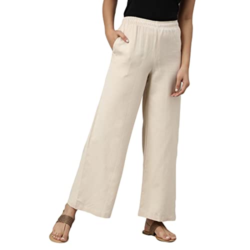 Image of GO COLORS Soft Viscose & Linen Blend Linen Palazzo Full Length for Women| Breathable, Mid Rise
