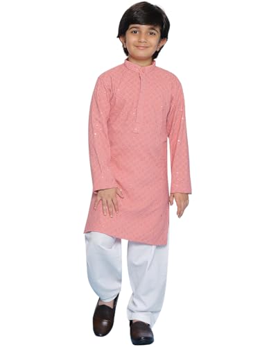 Image of AJ DEZINES Kids Kurta Pajama Set For Boys | Embroidery Chikankari Kurta Set | Traditional & Festive Outfit | Cotton Stylish Boys Kurta Pyjama | Perfect For Festivals Wedding & Family Function