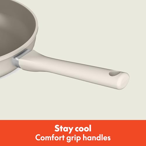 Image of bella 7 Piece Cookware Set with EverGood Ceramic Nonstick Coating, Dishwasher Safe Oven Safe, All Stovetops Compatible, Glass Lids with Silicone Rims, Cool Touch Handles, Oatmilk