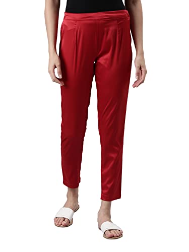 Image of GO COLORS Women Mid Rise Polyester Shiny Pant