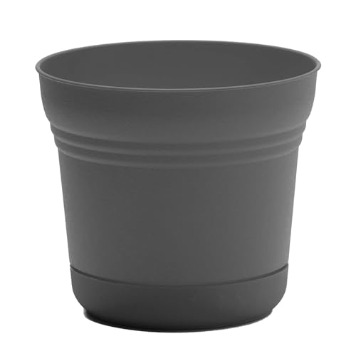 Bloem Saturn 14' Charcoal Round Resin Planter Pot with Snap-in Saucer for Indoor and Outdoor Gardening