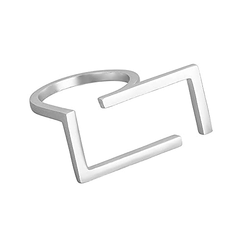 Unique Rectangle Open Band Ring For Women Girls Silver Plated Minimalist Geometrical Statement Adjustable Expandable Finger Rings Hypoallergenic Comfort Fit Fashion Simple Mother's Day Jewelry #TOP26