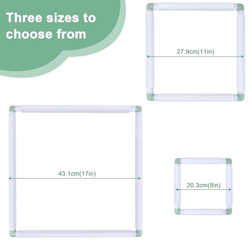 Image of Square Embroidery Cross Stitch Frame Hoops, 8'' + 11'' + 17'' Cross Stitch Scroll Frames, Rectangular Embroidery Snap Frames DIY Sewing Tool for Quilting, Needlepoint, Silk-Painting (Green)