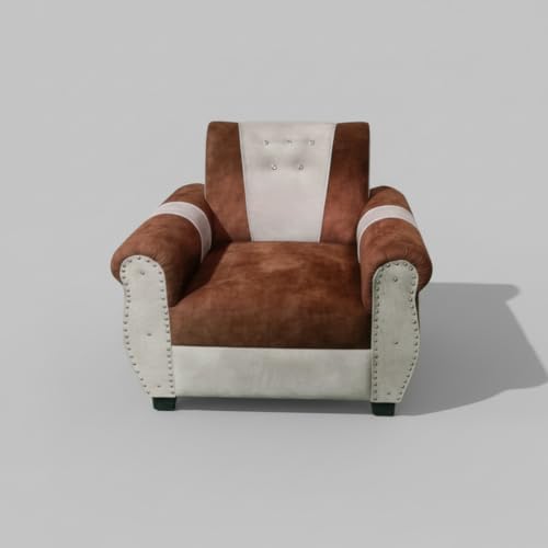 Image of APRODZ Modern Sofa Set Single Seater Velvet Upholstered Sofa with Tufted Backrest Cushioned Seating Tipped Wooden Legs Couch for Living Room & Lounge (Beige /Brown)