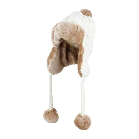 WITHMOONS Fleece Lining Thick Cable Knit Beanie Hat Earflaps Cap FZ70022 (Ivory) Cover