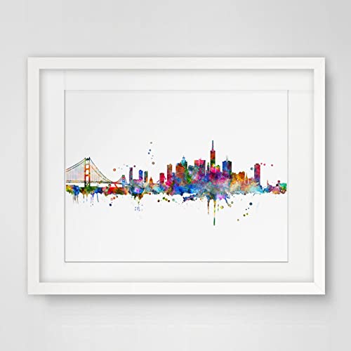 Amazon.com: San Francisco Skyline City Poster Watercolor Painting Wall Hanging Skyline Wall Decor San Francisco Art Print Watercolor Fine Art Paper 11X14 Inch No Framed : Handmade Products