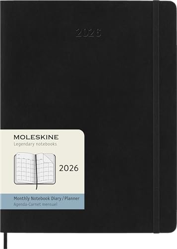 Moleskine Classic 12 Month 2026 Monthly Planner, Soft Cover, XL (7.5' x 9.75'), Black, 128 pages