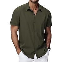 HMIYA Herren Hemd Baumwolle Hemd Sommer Freizeithemd Businesshemd Regular Fit Kurzarmhemd,Armee grün,L