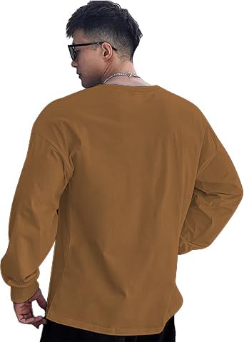 Image of CHKOKKO Men's Polyester Oversized Fit Oversized Solid Round Neck Full Sleeve Tshirts