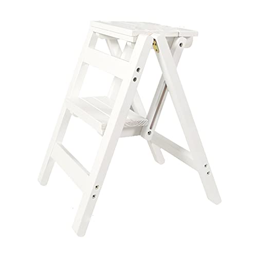 Silla de escalera plegable de madera, elegante taburete plegable y estante para plantas, solución de almacenamiento resistente para decoración del hogar, soporta hasta 150 kg, color blanco