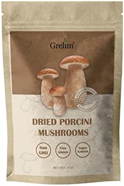 GRELIM Dried Porcini Mushrooms, New Season Sun Dried Wild Porcini All Natural, Vegan, Easy Preparation and Rehydrate Ideal for Sauces, Risottos 3 oz