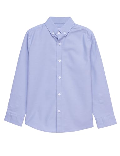 Enorsia Boys Long Sleeve Stretch Oxford Shirt (3-14 Years) with Soft Cotton Blend Febric Button-Down Collar, Smart Casual School Shirt Multiple Colours & Easy Care (10 Years, Blue)