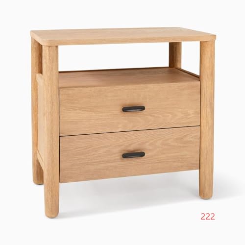 OCTTZ Mesitas de Noche Dormitorio con 2 cajones de Madera y ratán – Diseño Natural y Moderno