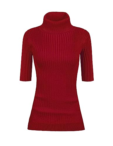 Image of v28 Women Turtleneck 1 /2 Half Sleeve Highly Stretchy Ribbed Knit Fitted Sweater