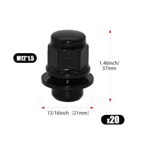 Image of M12x1.5 Wheel Lug Nuts, 20pcs Black Mag Lug Nut with Washer Compatible with Avalon Camry Highlander Prius Sienna, IS300 LFA HS250h GS450h