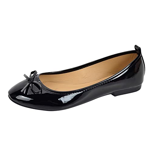 Ballerines classiques vernies pour femme - Chaussures basses avec nœud - Vegan - Confortables - Bout carré - Chaussures basses - Chaussures basses -...