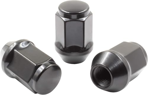 Image of Set of 24 Lug Nuts Closed End Bulge Acorn Lug Nut Style 1.38 inch Long Cone Seat 19mm (3 /4 inch) Hex Wheel Lug Nut (M12x1.25, Black)