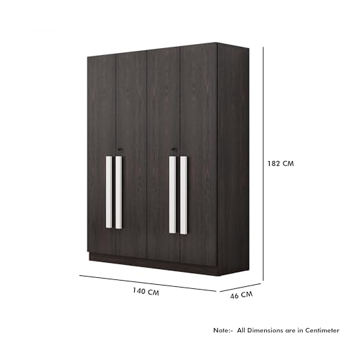 Image of Bniture 4 Door Wardrobe for Bedroom with Lockable Door & Hanging Space | Almirah for Clothes with Elevated Bottom Base | Wardrobe for Storage Cupboard | 3 Years Warranty (Flower Wenge, 4 Door)