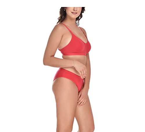 Image of Elina Women's Full Coverage Non Padded with Detachable Strap Cotton Hosiery Bra and Panty Set (Lovia Set)
