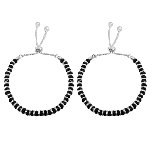 Image of Parnika (Formerly MJ 925 Traditional Silver & Black Crystals Baby Nazariya Kids Silver Bracelet in Pure 92.5 Sterling Silver for Kids - One pair