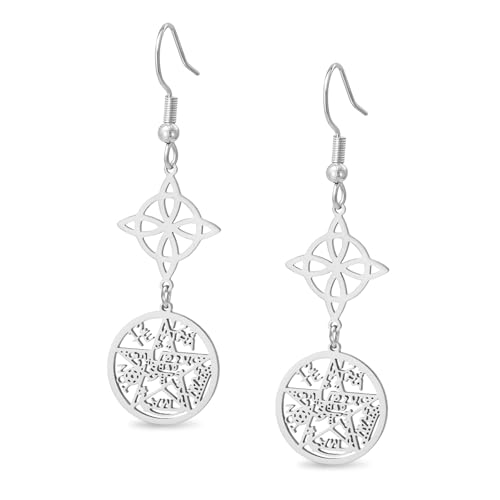Boucles d'oreilles nœud de sorcière Tétragramme Pentagramme Boucles d'oreilles pendantes Nœud celtique Pendentif Protection Sorcellerie Païenne Irlandais...
