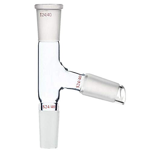 Soccerene 3 Way Distilling Adapter with 24/40 Standard Taper Joints, 3.3 Borosilicate Glass, Heavy Duty Reusable, for Distillation Apparatus