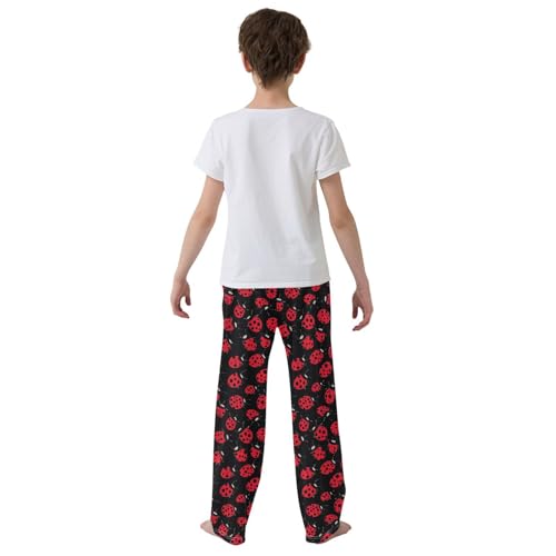 Boys' Pants Red Ladybugs Black Long Bottoms Jogger Pants Elastic Waist Trousers with Pockets S-XL3