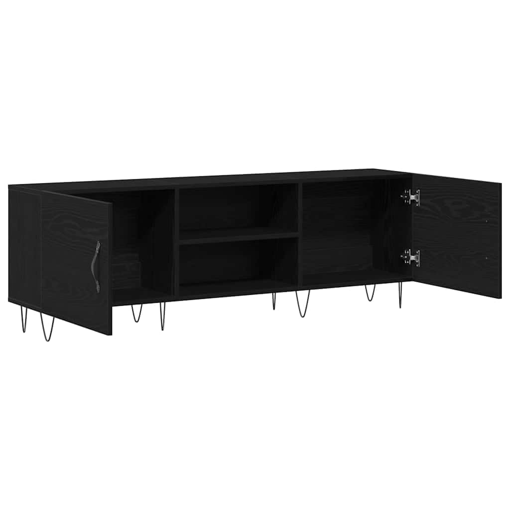 Mueble de TV con soporte de pared y espacio de almacenamiento, puerta de salón con patas de hierro de madera de roble negro