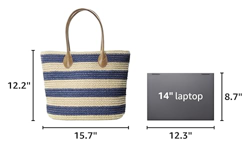 Bolso Tote de mujer de paja sintética a rayas ligero miniatura 3