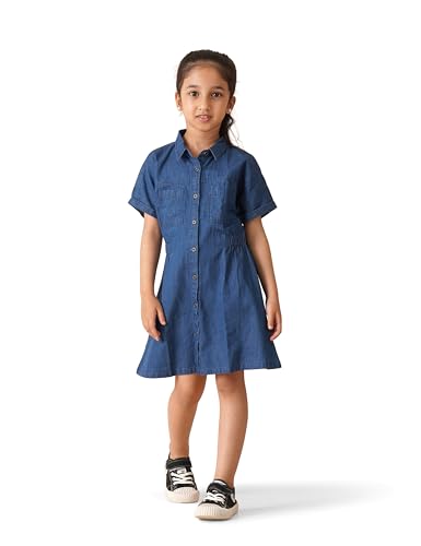 Image of Amazon Brand - Symbol Girl's Cotton Denim Shirt Knee-Length Casual Dress