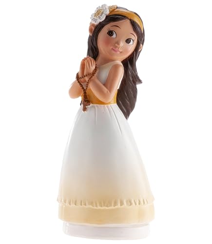 dekora   Figura Decorativa para Primera Comunión   Niña con Rosario   Elaborada en Resina   Adorno para Tartas   16 Centímetros de Alto   Diseño Original y Detallado   Apto para Contacto Alimentario
