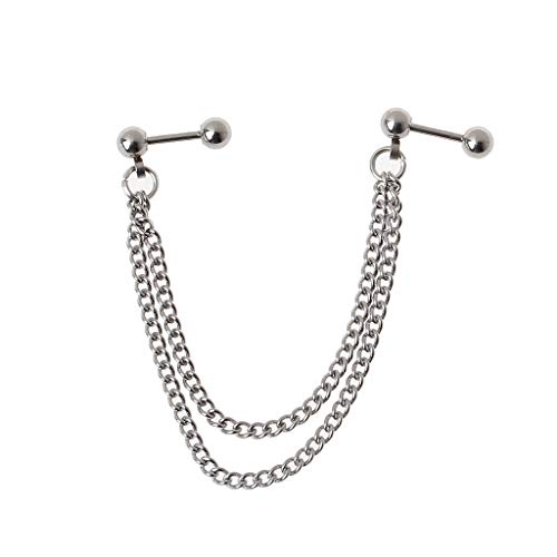 ZUI-R 1 Piece Punk Ball Stud Cartilage Ear Cuff Wrap Double Chain Piercing Earring Unisex Silver,Earrings/Earrings Handmade