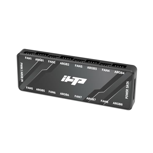 Fan Hub,PWM Ports+ARGB Ports Total 16 Ports PC Fan Hub, SATA Power, Hidden Magnetic Base (Black)