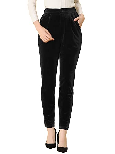 Allegra K Women's Velvet Pants High Waist Elegant Trousers with Pockets Work Business Ankle Pants