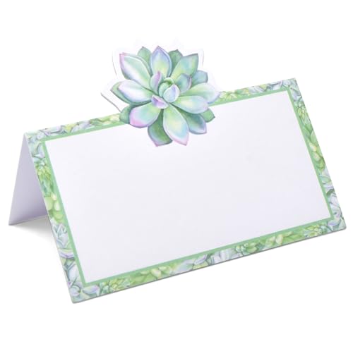 Gift Boutique - 100 Succulent Place Cards Cactus Floral Green Leaves Succulents Name Card Wedding Table Setting Folded Tent Cards for Baby Shower Dinner 2' x 3.5'