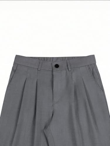 Image of Men's Relaxed Straight Leg Loose Fit Pleated Trousers | Mid-Rise Formal Pants with Zip Fly & Button Closure | Solid Regular Length Office Wear Trousers