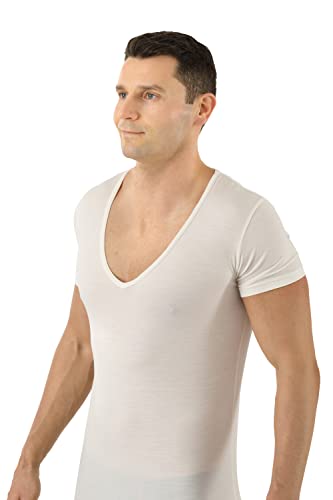 Men's Functional Undershirt Merino Wool-Tencel™ Lyocell Short Sleeve deep v-Neck Off-White4