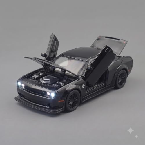 Image of 1:32 Scale Dodge Challenger Hellcat Die-Cast Metal Car Toy with Light & Sound, Pull-Back Action & Openable Doors