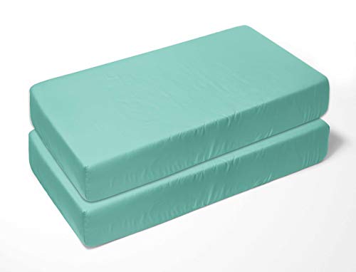 Bacati - 2 Pack Solid Neutral 100% Cotton Percale Universal Baby Us Standard Crib Or Toddler Bed Fitted Sheets (Mint) #TOP1