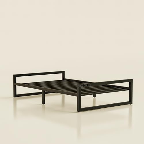 Image of Single Size Metal Bed Frame | Single Metal Bed | Single Bed Frame | SingleMetal Bed | Iron Bed Single | Steel Bed Single Size | Heavy Duty Platform Bed | Metal Slats | No Box Spring Needed | Black