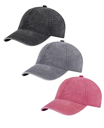 Image of 3 Pack Vintage Washed Cotton Adjustable Baseball Caps for Men Women Unstructured Low Profile Plain Classic Dad Hat